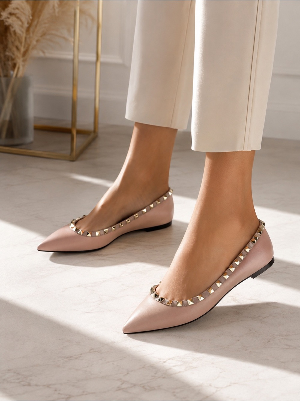 Massimo Renne Pink Leather Studded Pointed Toe Flats Size US 5.5–6